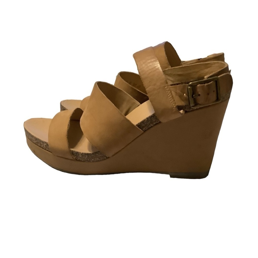 Franco‎ Sarto Womens Fiona Tan Leather Wedge Heel Strappy Sandals Size 9.5